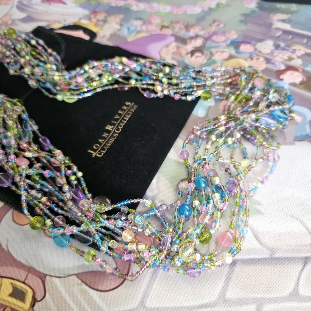 JOAN RIVERS Czech Glass Colorful Bead Torsade Necklace 10 Strand